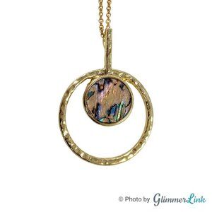 Toni Mother of Pearl Gold Tone Round Hammered Pendant Chain Necklace